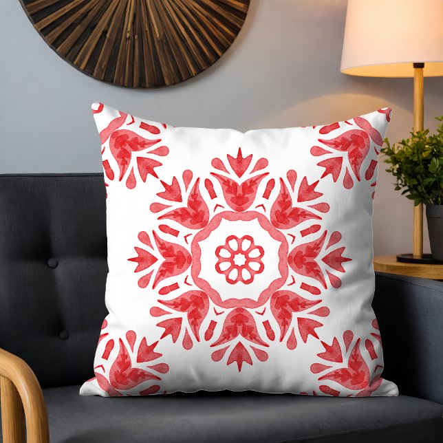 Modern Red Watercolor Abstract  Floral Cushion (Creator Uploaded)
