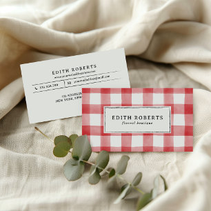 Modern Red Watercolor Buffalo Plaid Rustic chic Business Card