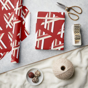 Modern Red & White Abstract Geometric Lattice Wrapping Paper