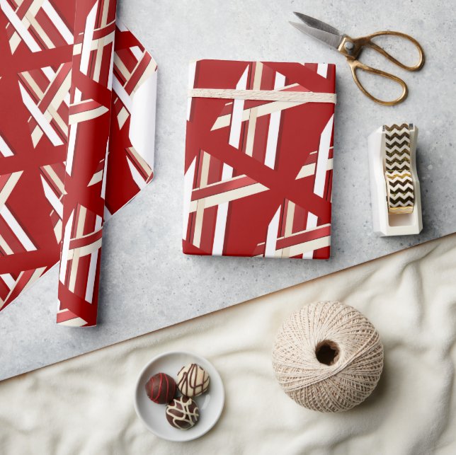 Modern Red & White Abstract Geometric Lattice  Wrapping Paper (Crafts)