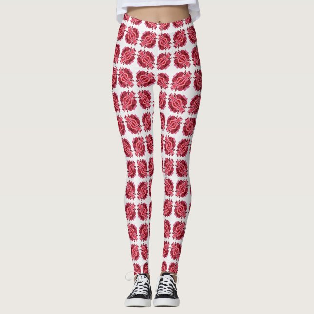 Modern Red White Abstract Pattern Leggings (Front)