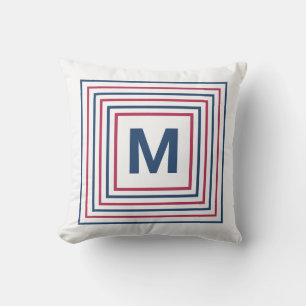 Modern Red White and Blue 4th of July Monogram Cushion
