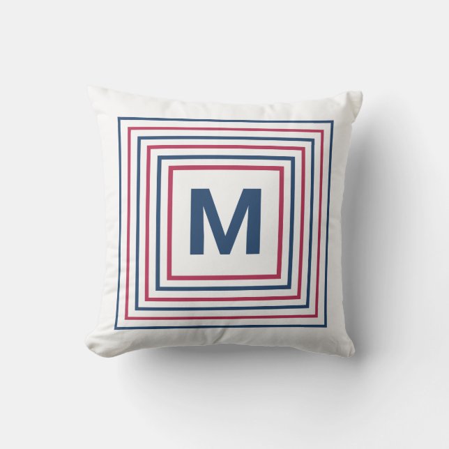 Modern Red White and Blue 4th of July Monogram Cushion (Front)
