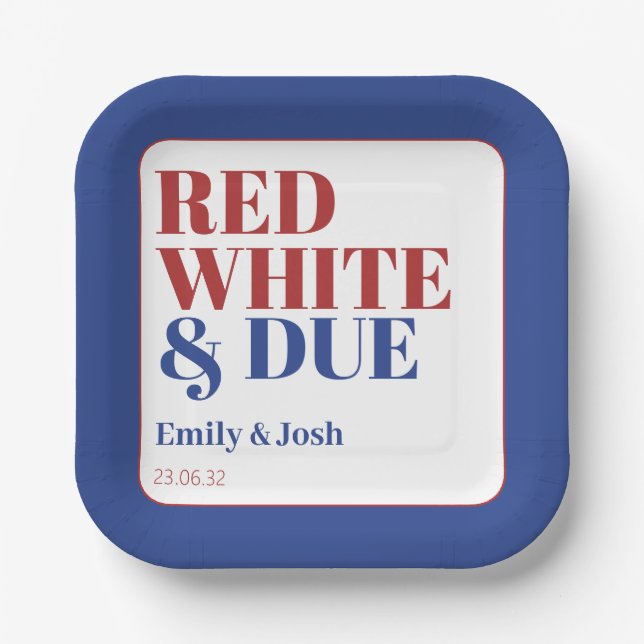 Modern Red White and Due 4th July USA Baby Shower  Paper Plate (Front)