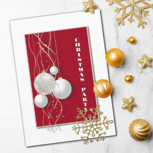 Modern Red, White and Gold Christmas Party Invitation
