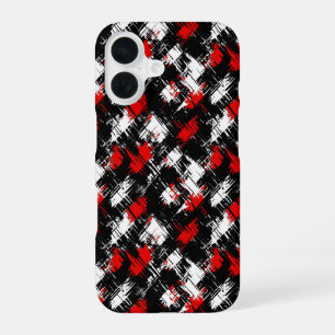 Modern Red White Black Pattern iPhone 16 Case