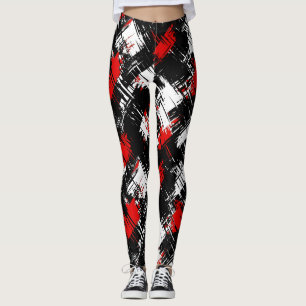 Modern Red White Black Pattern Leggings