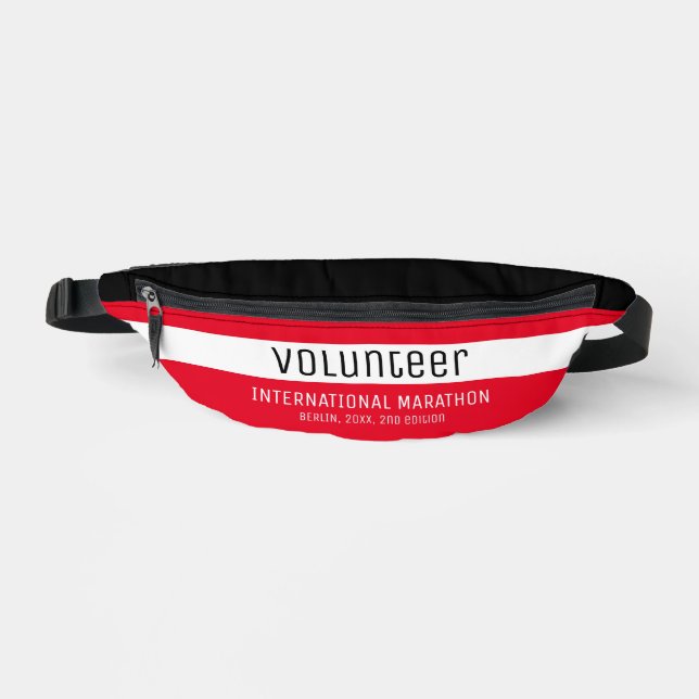 Modern Red White Black Volunteer Corporate Event Bum Bags (Front)