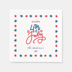 Modern Red, White & Blue 4Th July Dinner Party Napkin