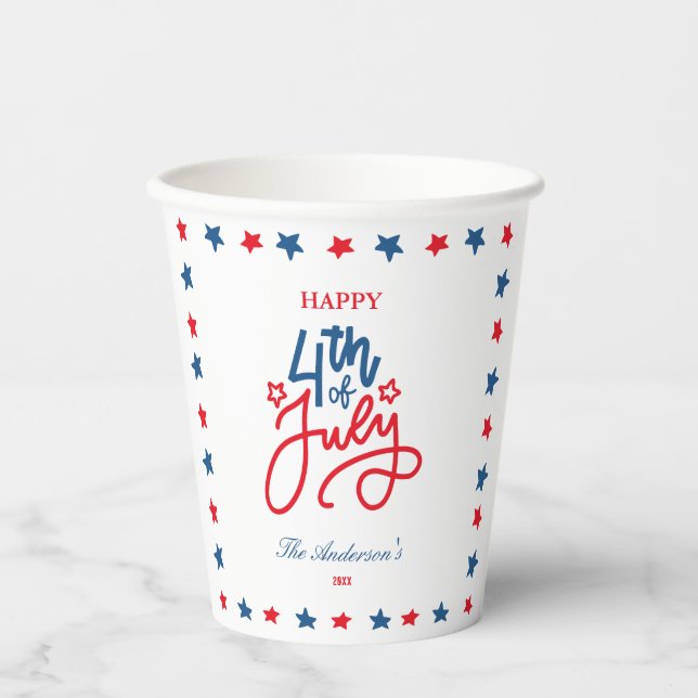 Modern Red, White & Blue 4Th July Dinner Party Paper Cups (Front)