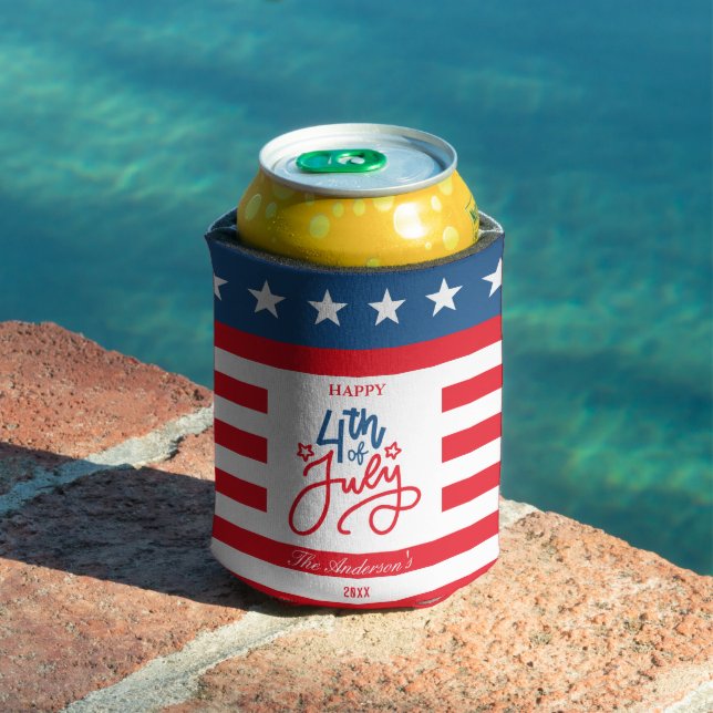 Modern Red, White & Blue 4Th July Flag Party  Can Cooler (In Situ Pool)