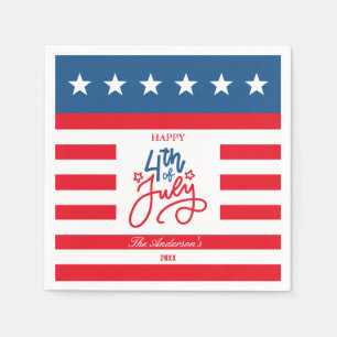Modern Red, White & Blue 4Th July Flag Party Napkin