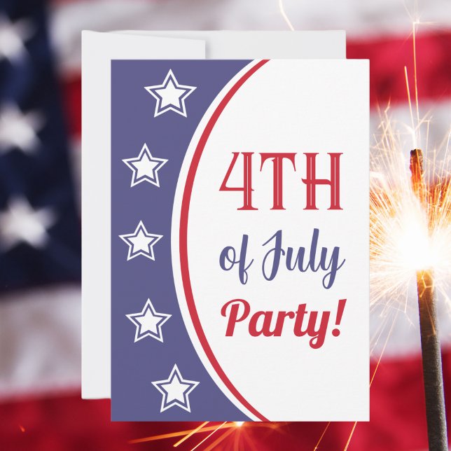 Modern Red White Blue 4th Of July Party Invitation (4th of July Party Celebration Invite - Hooray for the red, white and blue!)