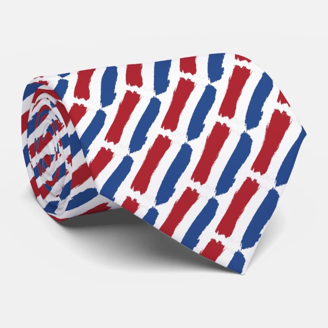 Modern Red White Blue Abstract Dutch Flag Pattern Tie (Rolled)