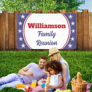 Modern Red White Blue Family Reunion Banner