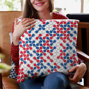 Modern Red White Blue Geometric Metaball Pattern Cushion