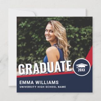 Modern Red White Blue | Photo Graduate Graduation Invitation