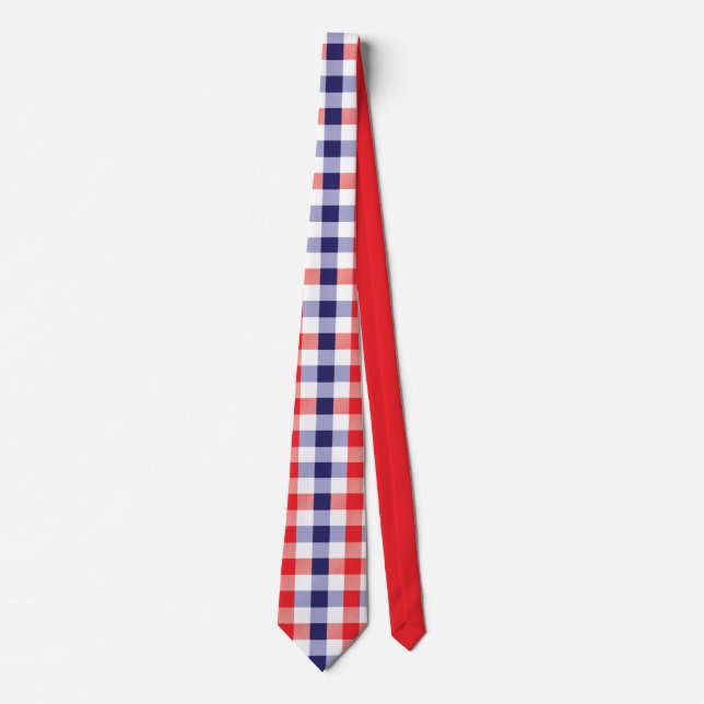 Modern Red White Blue Plaid Pattern Tie (Front)