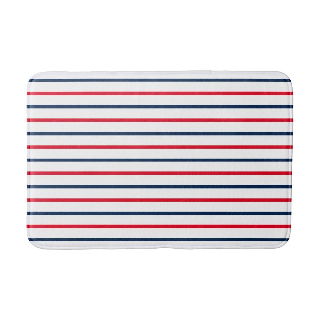 Modern red white & blue stripes pattern patriotic bath mat (Front)