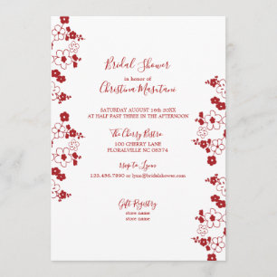 Modern Red & White Cherry Blossom Bridal Shower Invitation