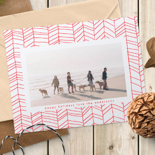 Modern Red & White Christmas Candy Cane Frame Holiday Card