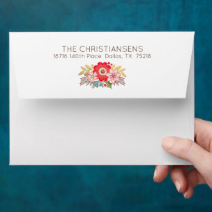 Modern Red White Christmas Floral Envelopes