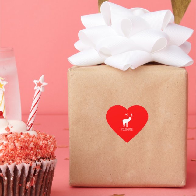 Modern Red White Christmas Holiday Deer  Heart Sticker (Party)