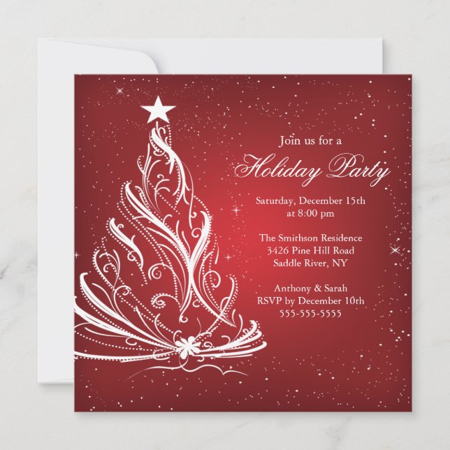 Modern Red & White Christmas Holiday Party Invitation (Front)