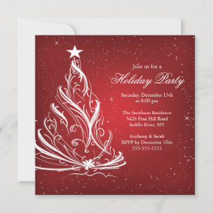 Modern Red & White Christmas Holiday Party Invitation