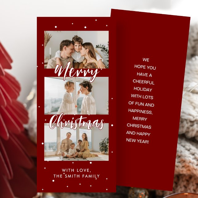 Modern Red & White Christmas Photo Strip Card (Creator Uploaded)