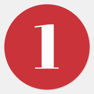 Modern red white custom number age monogram classic round sticker