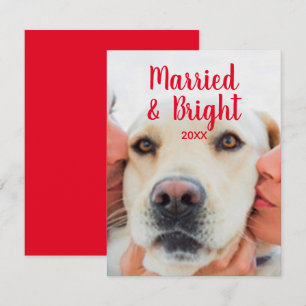 Modern red white custom photo text date Christmas Card