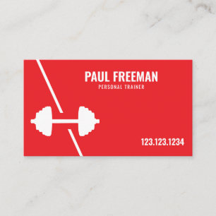 Modern Red & White Dumbbell Personal Trainer Business Card