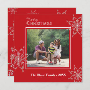 Modern Red White Frame Family Photo Christmas Holiday Card