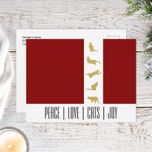 Modern Red White Gold Cat Christmas Holiday Postcard