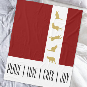 Modern Red White Gold Cat Lover Christmas Fleece Blanket