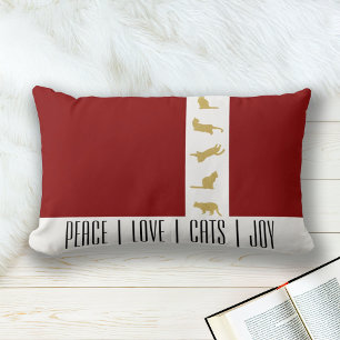 Modern Red White Gold Cat Lover Christmas Lumbar Cushion