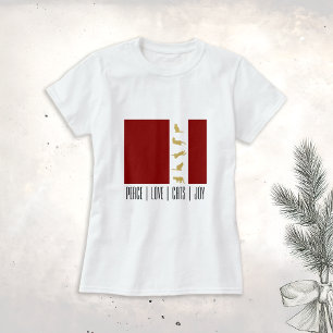 Modern Red White Gold Cat Lover Christmas T-Shirt
