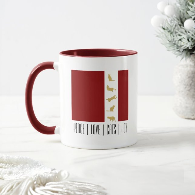 Modern Red White Gold Christmas Cat Coffee Mug (Creator Uploaded)