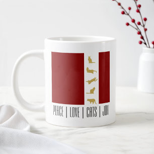 Modern Red White Gold Christmas Cat Large Coffee Mug