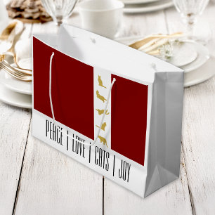 Modern Red White Gold Christmas Cat Large Gift Bag