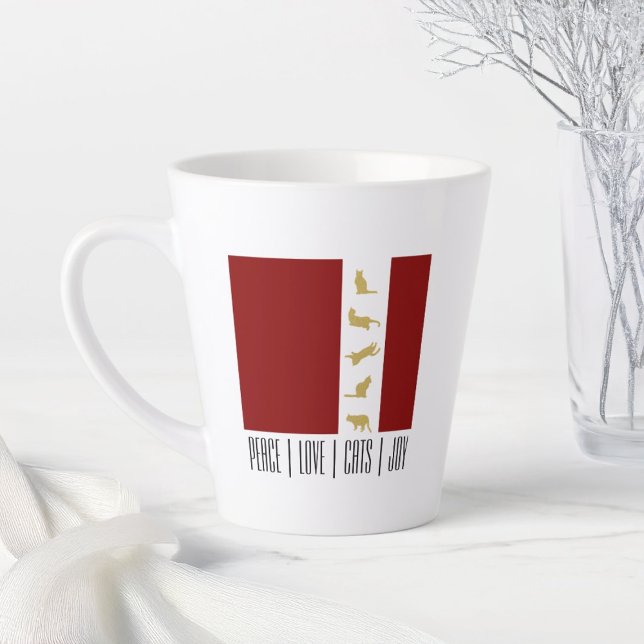 Modern Red White Gold Christmas Cat Latte Mug (Creator Uploaded)