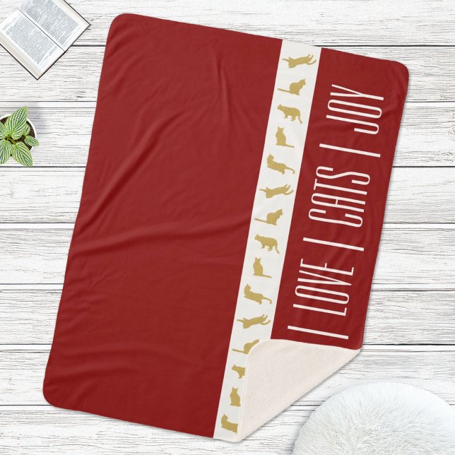 Modern Red White Gold Christmas Cat Sherpa Blanket (Creator Uploaded)