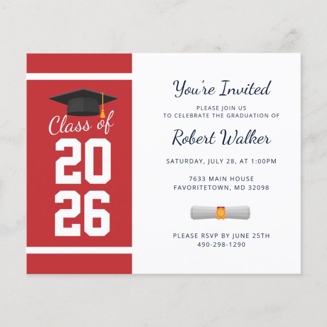 Modern Red White Graduation 2026 Invitation (Front)