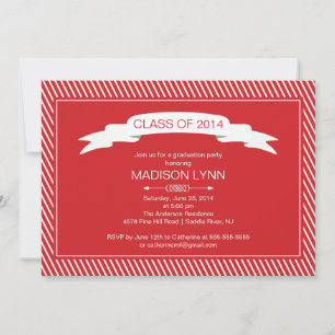 Modern Red White Graduation Party Invitation