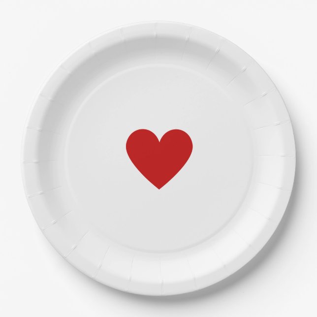 Modern Red White Heart Elegant Love Chic Custom Paper Plate (Front)
