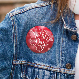 Modern Red White Hearts Happy Mother`s Day 6 Cm Round Badge