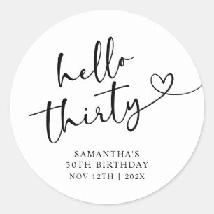Modern Red White Hello 30th Birthday Classic Round Sticker