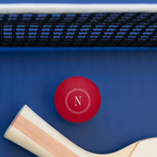 Modern red &white monogram initial ping pong ball