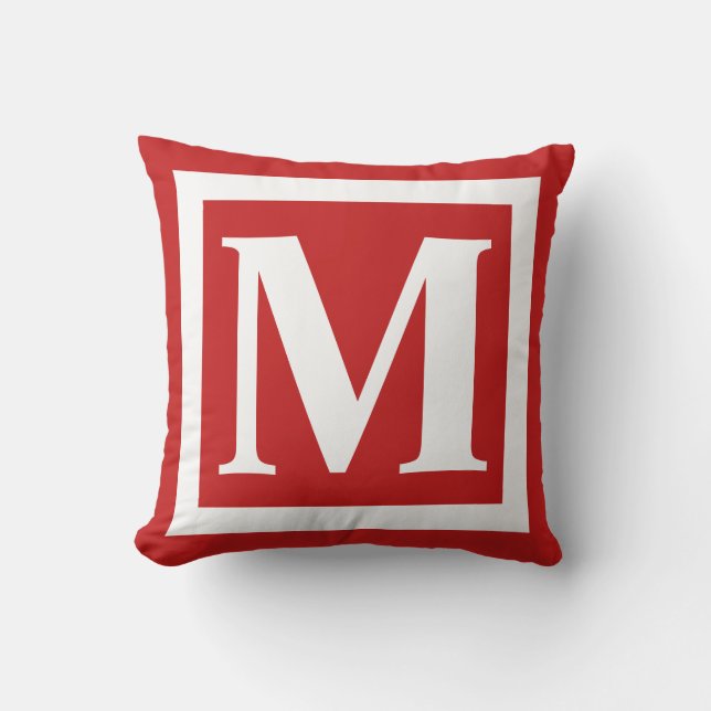 Modern Red White Monogram Letter Cushion (Front)